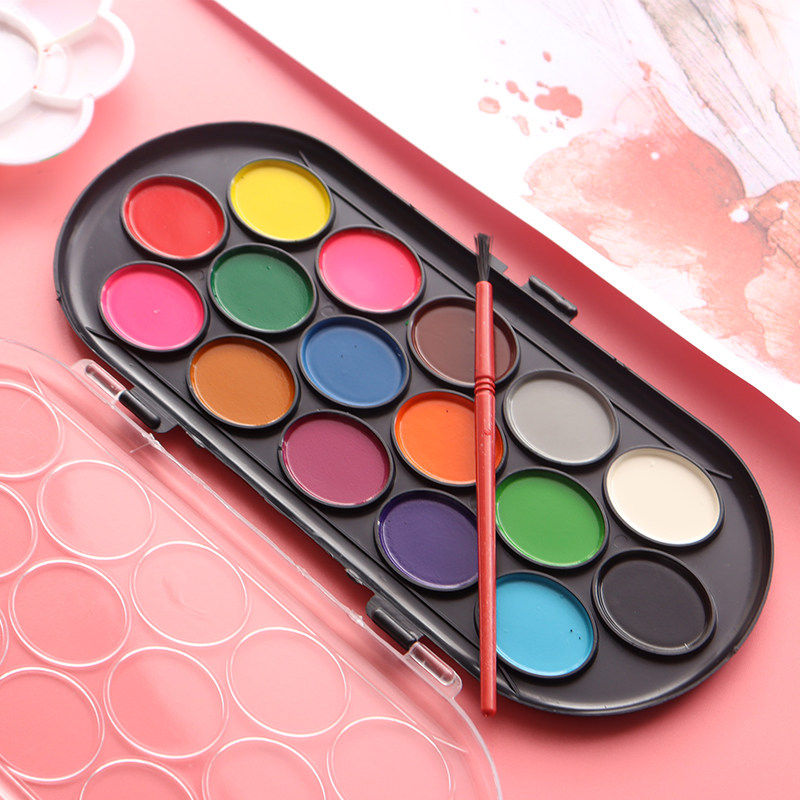 水彩/固体A1pq808-颜料16色盒工具初学者调色盘美术绘画水粉考试