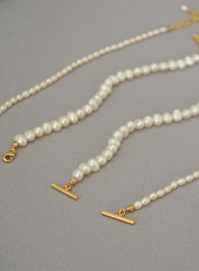 简约淡水米粒珍珠法式OT扣手链