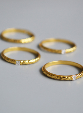 欧美简约复古手作捶打锆石戒指