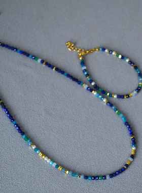 小众设计刻面青金石水晶半石串珠清新新中式简约气质女项链手链