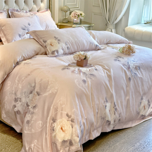 A类轻奢风新疆长绒棉全棉四件套100%纯棉高级感提花被套床上用品