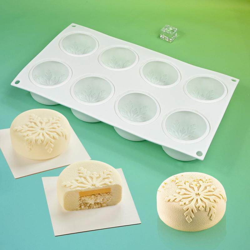 新款好货8连圣诞雪花模具圆柱形月饼慕斯蛋糕月饼绿豆糕食品模具