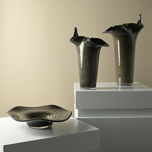 轻奢风高级感黑色大口径玻璃花瓶