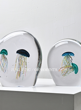 简约当代双头水母透明琉璃摆件入户玄关餐边柜客厅茶几装饰品招财