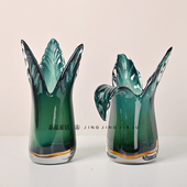 极简现代绿色渐变玻璃花瓶创意家居摆件饰品样板间售楼处酒店玄关