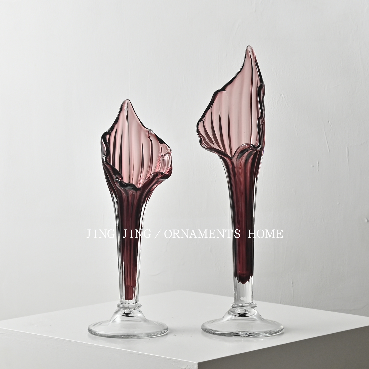 现代创意艺术喇叭口玻璃手工花瓶室内餐厅边几柜装饰高颜值养花瓶