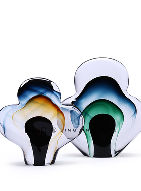 轻奢高档艺术琉璃摆件套色梅花玻璃样板房客厅电视柜办公室陈列品