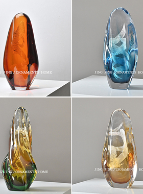 高档艺术弹头琉璃轻奢摆件样板间入户玄关柜茶室书柜子玻璃装饰品