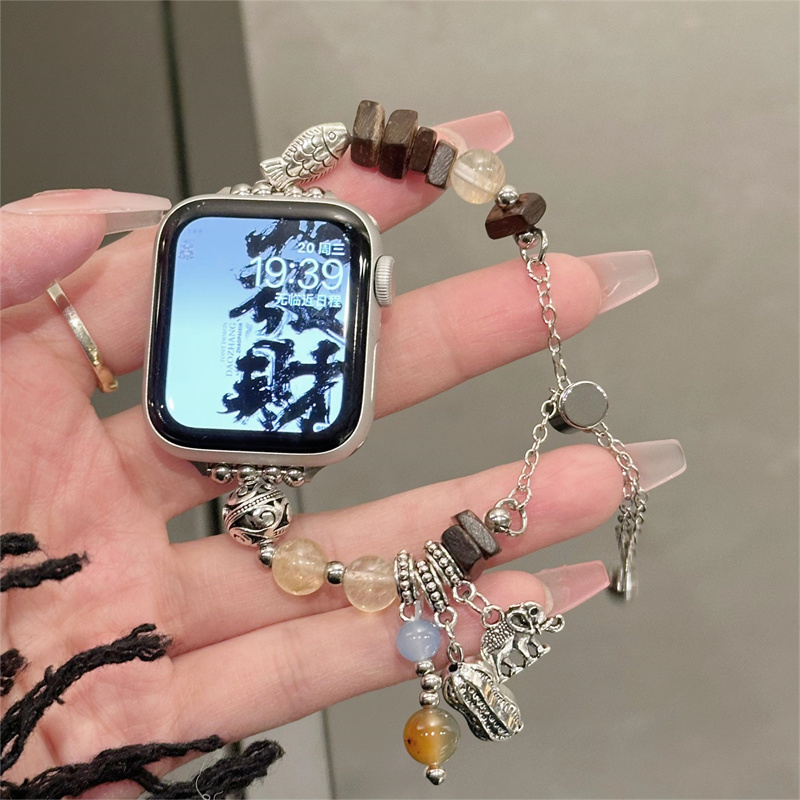 国风串珠手链适用AppleWatch表带S10女iwatch表带S9苹果手表带S8