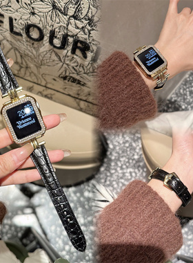 鳄鱼纹皮适用S10苹果手表表带S9女iwatch表带S8新applewatch表带