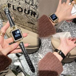 鳄鱼纹皮适用S10苹果手表表带S9女iwatch表带S8新applewatch表带