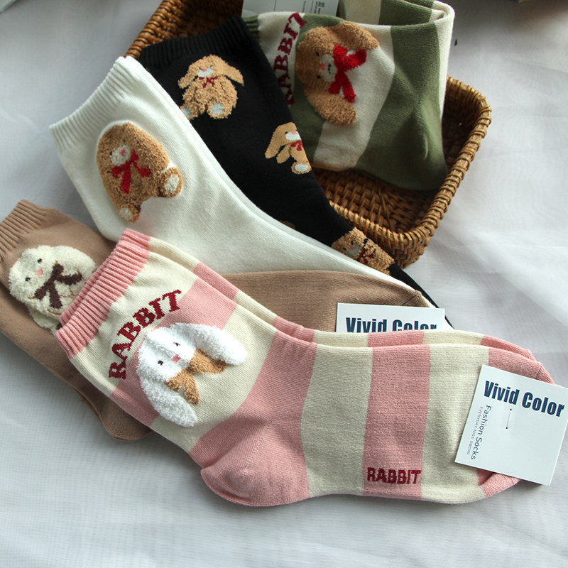 清仓 秋冬季女袜韩国东大门可爱学院风甜美小狗纯棉少女中筒短袜