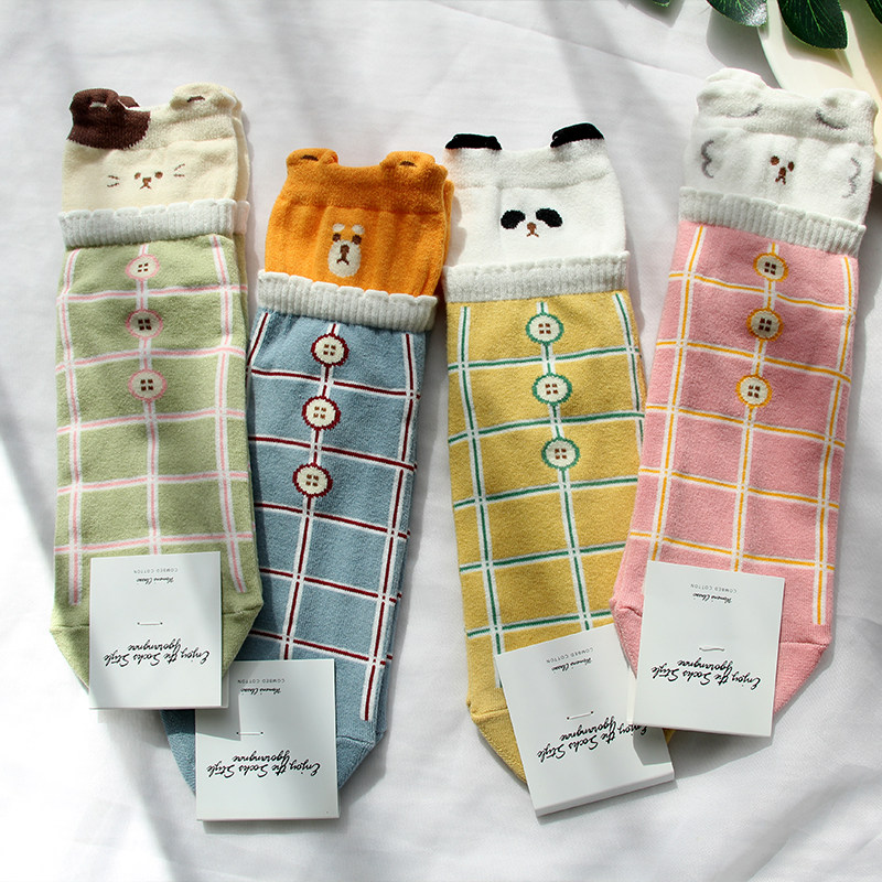 春秋季袜子女韩国东大门中筒纯棉袜 可爱卡通日系学院风吸汗短袜,女士内衣/男士内衣/家居服,中筒袜,淘宝优惠券,粉丝福利购,淘宝优惠卷