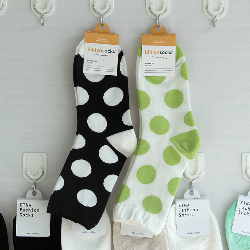 清仓 春季女中筒袜子韩国东大门ins时尚黑白色波点圆点纯棉短袜潮