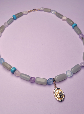 沼泽手作 原创设计【风禾尽起】和田玉彩宝项链（吊坠可取）青色