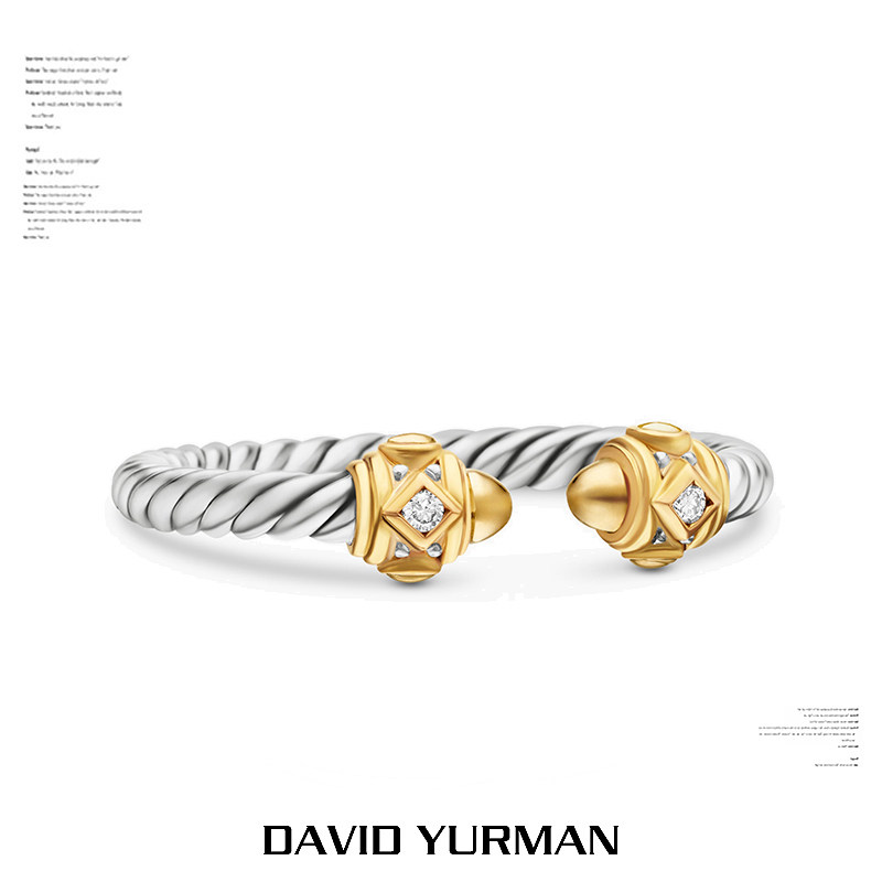 David Yurman大卫雅曼文艺复兴戒指镶钻双端头扭纹开口菱格雕花款