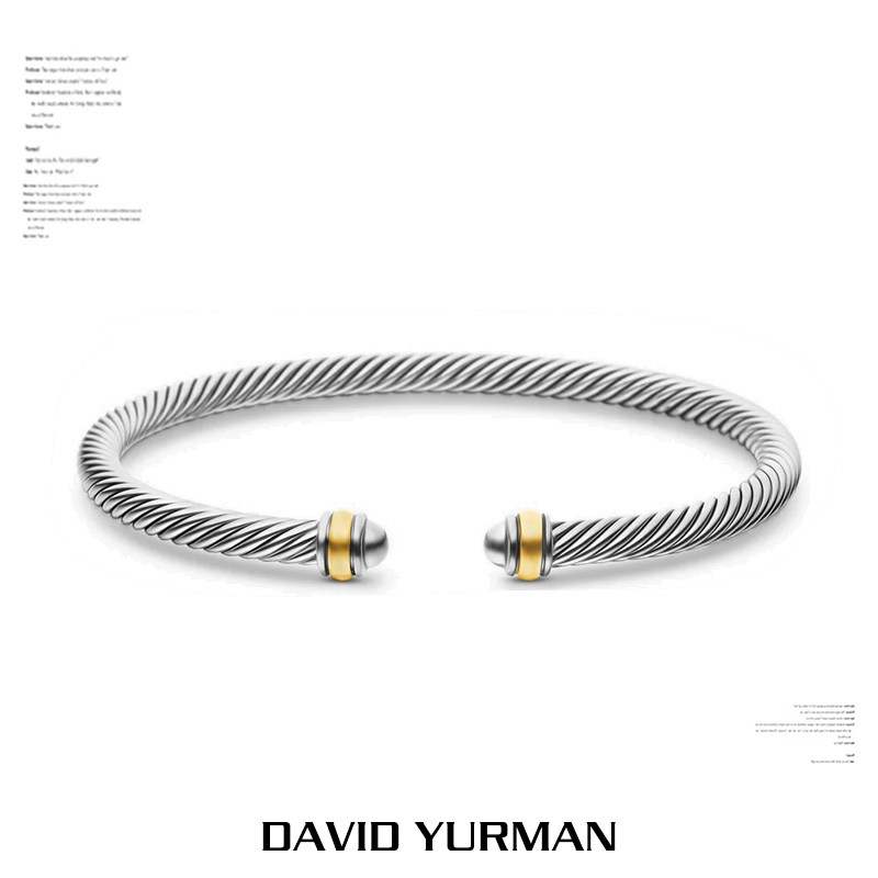 David Yurman大卫雅曼间金钢丝绳开口手镯麻花双色DY扭线扭纹银金