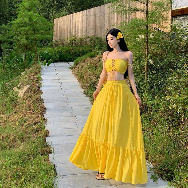 实拍实拍抹胸上衣镂空绑带性感辣妹风含胸垫+高腰长裙,女装/女士精品,时尚套装,淘宝优惠券,粉丝福利购,淘宝优惠卷