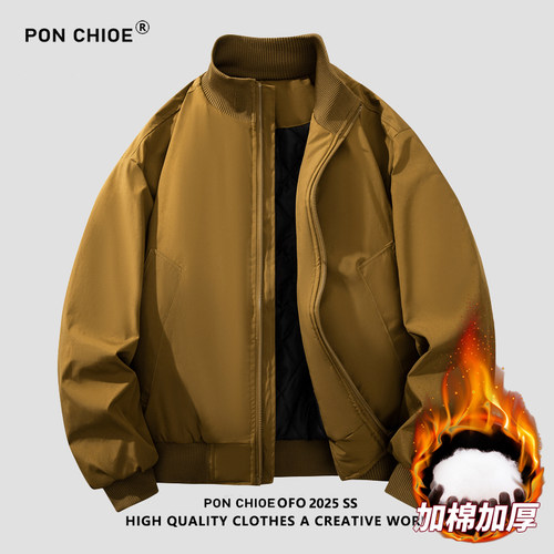 ponchioe立领棉衣男宽松复古冬季新款加厚外套潮牌工装休闲棉服