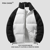 潮牌宽松休闲加厚保暖男款 ponchioe拼色立领棉衣男士 冬季 棉服外套