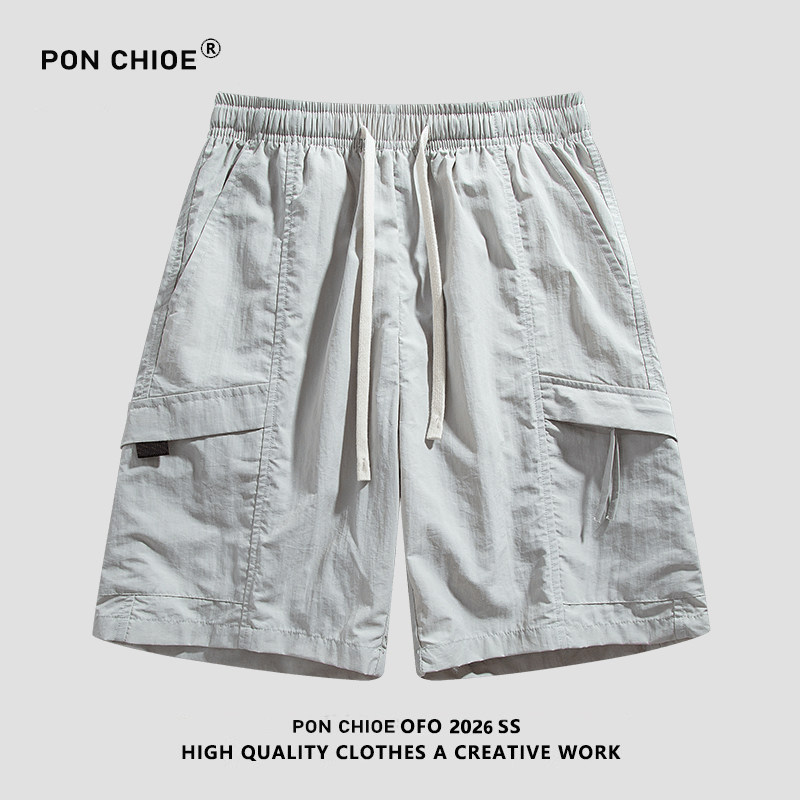 ponchioe工装短裤男夏季薄款潮牌宽松直筒五分裤运动外穿休闲裤子