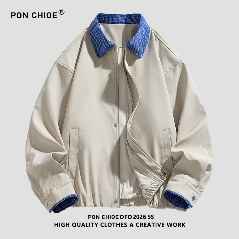 ponchioe美拉德外套潮牌男装哈灵顿翻领行政夹克cleanfit棒球服