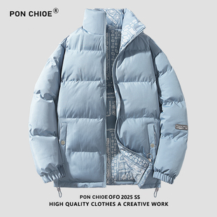 ponchioe立领棉服男女冬季 宽松休闲加厚保暖棉衣双面穿外套男