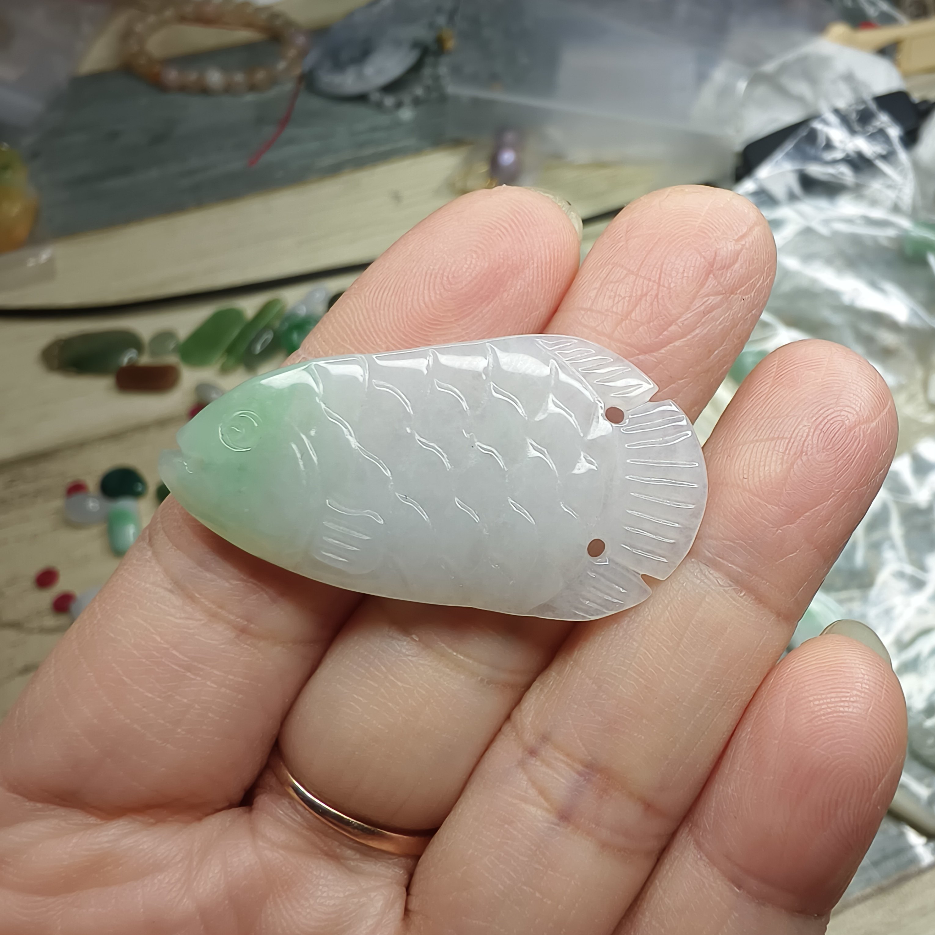 小胖胖晶宝石 天然缅甸翡翠 鱼 吊坠