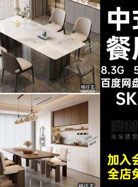 500款中式室内奢餐桌椅餐厅椅子模型SKP风家具组合SU库桌