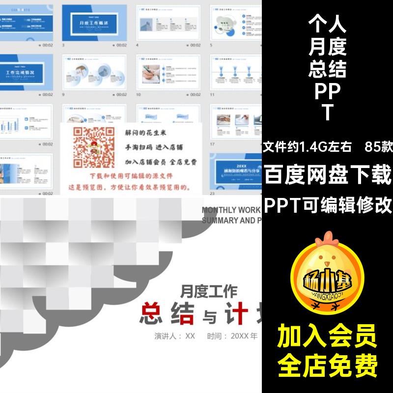 85款个人月度总结PPT简约素材PPT可编辑修改公司报告计划模板部门