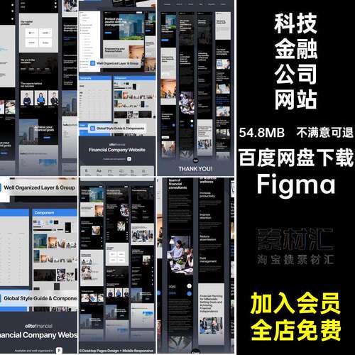 商务金融公司网站界面科技UI暗色Web素材6页Figma黑色