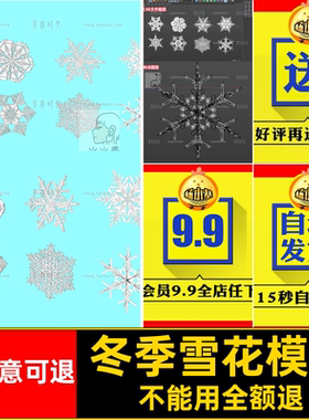 8个Blender冬季雪花雪片冰晶C4D模型3d素材fbx文件obj格式3dsmax