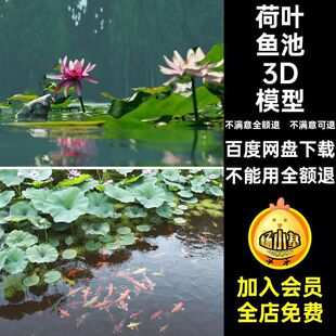 荷叶鱼池3D模型池塘滨景观公园3dmax荷花水池锦鲤库庭院3D荷花