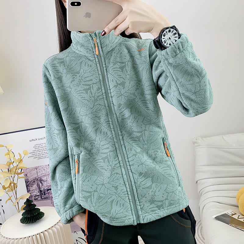 凯乐石薄荷抓绒衣女款加绒加厚摇粒绒迷彩开衫上衣立领徒步登山保
