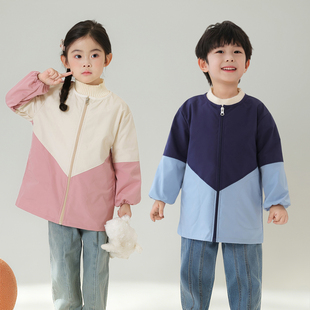 儿童防水罩衣小牛津面料长袖 吃饭防脏护衣画画围裙 秋冬羽绒服罩衫