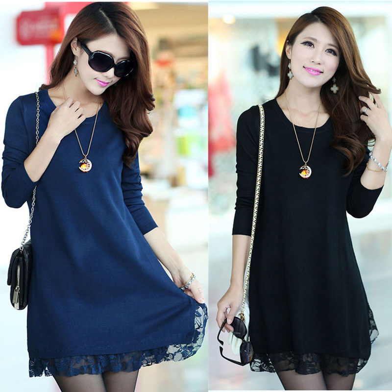 秋冬季韩版中长款长袖T恤加绒加厚大码修身蕾丝打底衫连衣裙女潮|ruв категории открытый/альпинизм/в поход/Поездки товаров, открытый одежды, верхняя одежда, верхняя одежда - от Buy2taobao.com для оказания профессиональной услуги покупки агента Taobao