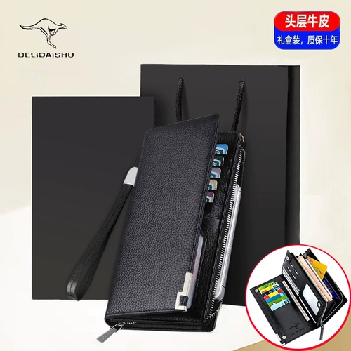 Длинный бумажник, маленькая сумка клатч, вместительный и большой кошелек, кожаная сумка с петлей на руку, из натуральной кожи, подходит для студента