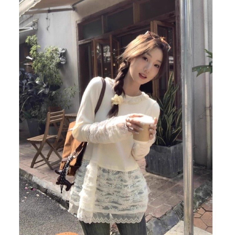 长袖t恤女春秋新款辣妹蕾丝打底衫时尚洋气慵懒松弛感小众上衣ins,女装/女士精品,T恤,淘宝优惠券,粉丝福利购,淘宝优惠卷