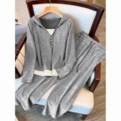 独特两件套时尚 连帽上衣垂感阔腿裤 潮流 设计早秋女士套装 2025新款