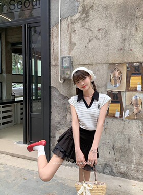 黑色蓬蓬半身裙女2024春夏新款高腰木耳边层层蛋糕裙百搭A字短裙