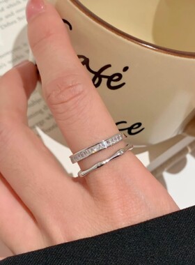 双层竹节闪锆开口可调轻奢戒指