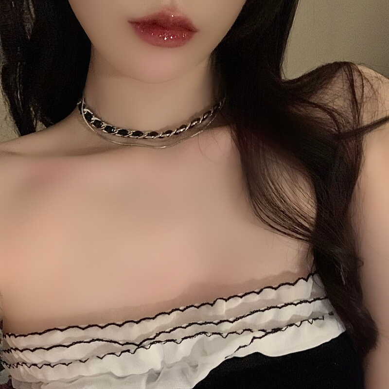 潮流小众设计感黑色颈链不锈钢
