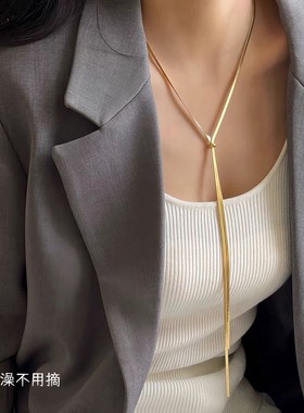 钛钢不掉色扁蛇骨抽拉式项链