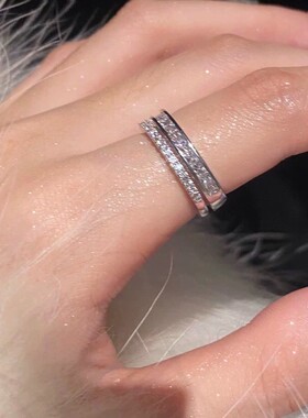 微镶闪钻双层开口可调简约戒指