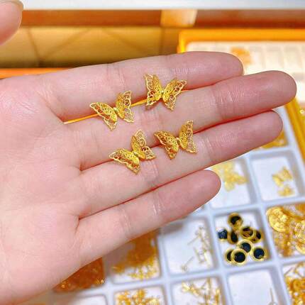 24K包金花丝双层蝴蝶结耳钉轻奢高级感耳环新款耳饰礼物送女朋友