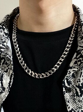 潮牌百搭钛钢古巴项链男嘻哈风链子女生款高街锁骨hiphop男士配饰