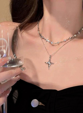 星芒碎钻双层锁骨链清冷甜酷