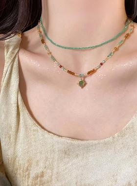 天然石名族风小清新叠戴锁骨链