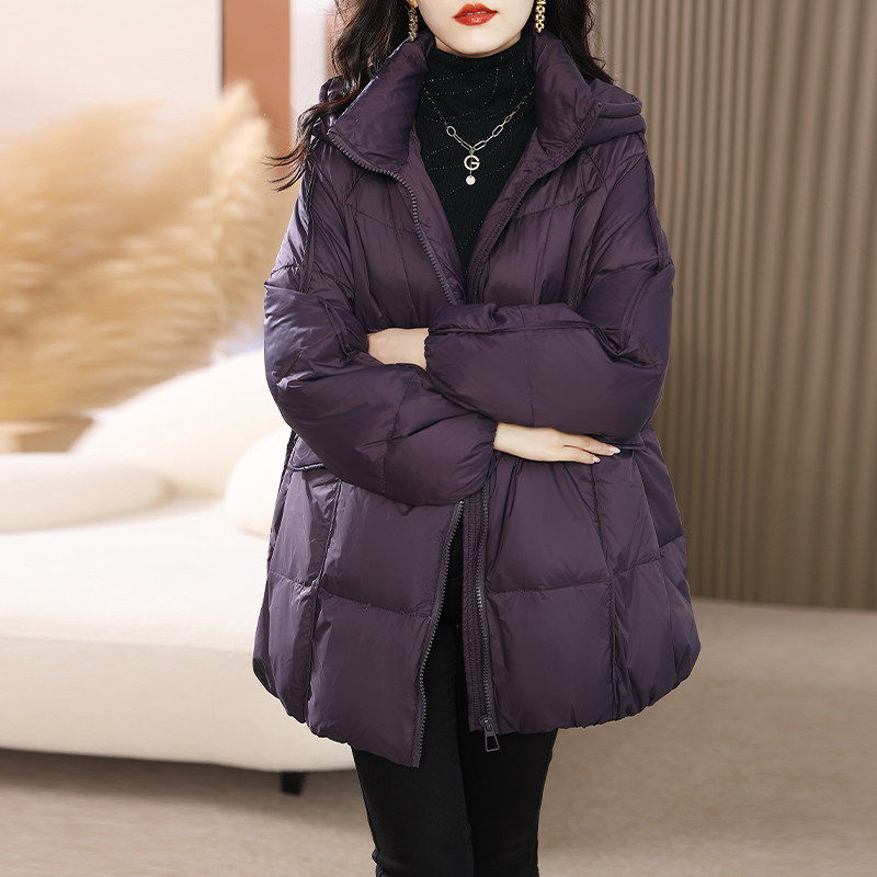 千仞岗紫色羽绒服外套女冬季2026新款高端奢华宽松显瘦中长款连帽