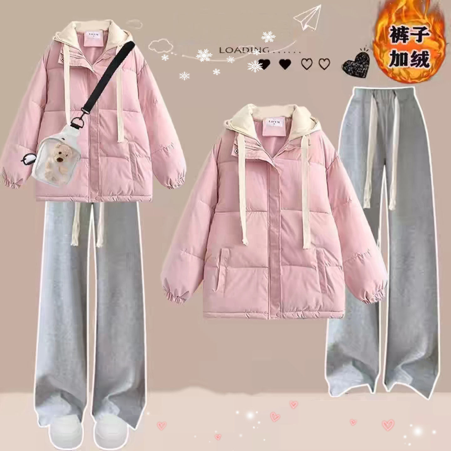 千仞岗独特漂亮一整套冬装外套粉色巨好看短款羽绒服韩系超好看棉